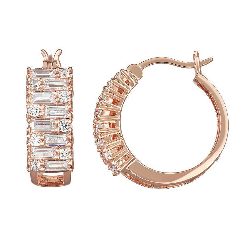 14k Rose Gold Over Sterling Silver Cubic Zirconia Hoop Earrings, Womens, Pink Tone Product Image