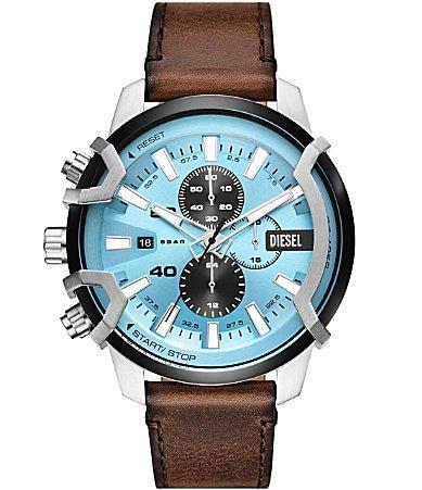 Diesel Mens 48mm Griffed Chronograph Brown Leather Strap Watch Product Image