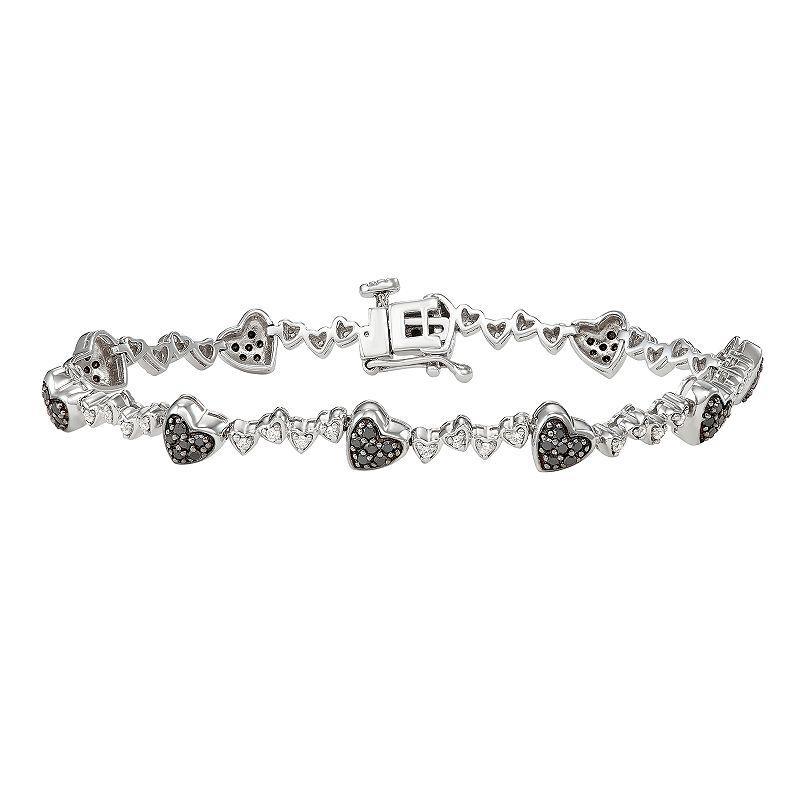 Sterling Silver 1 Carat T.W. Black & White Diamond Heart Bracelet, Womens Silver Tone Product Image