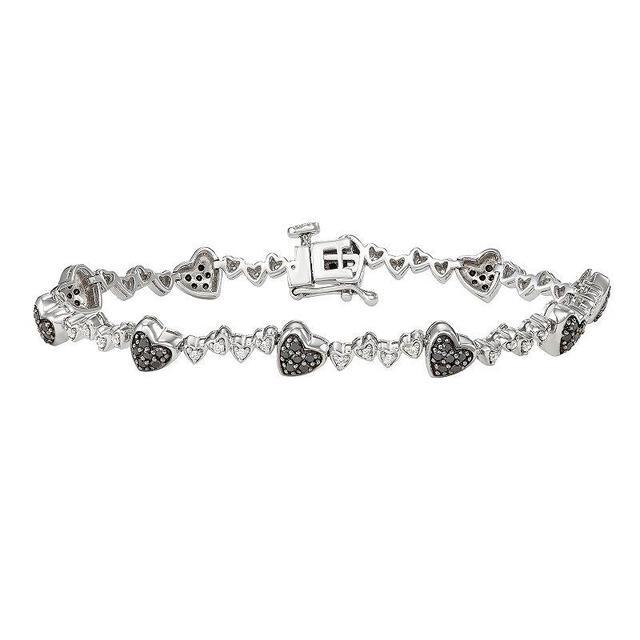 Sterling Silver 1 Carat T.W. Black & White Diamond Heart Bracelet, Womens Silver Tone Product Image