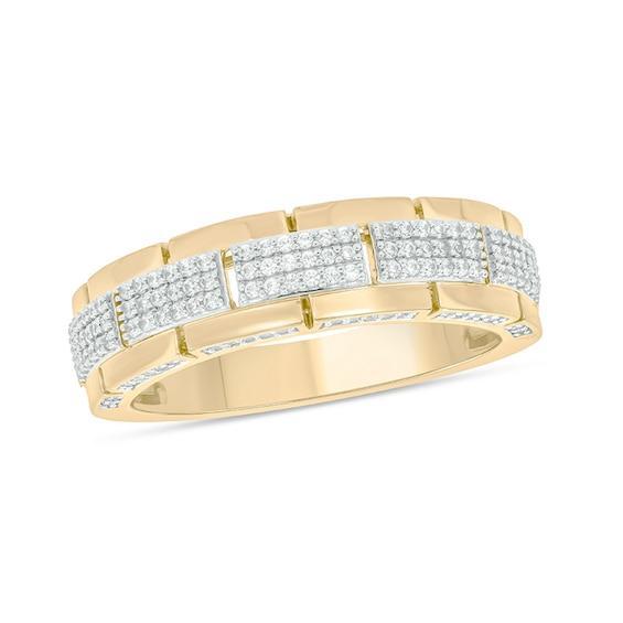 Men's 1/2 CT. T.w. Rectangular Multi-Diamond Triple Row Slit Band in 10K Gold Product Image