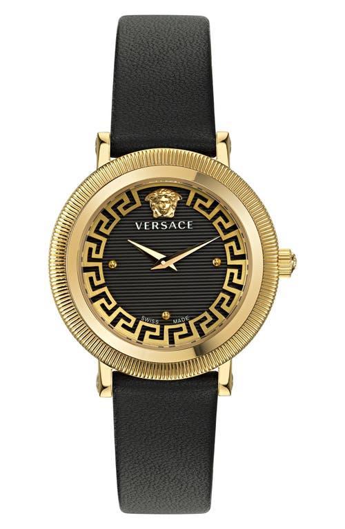 Versace Womens Swiss Greca Flourish Black Leather Strap Watch 35mm Product Image