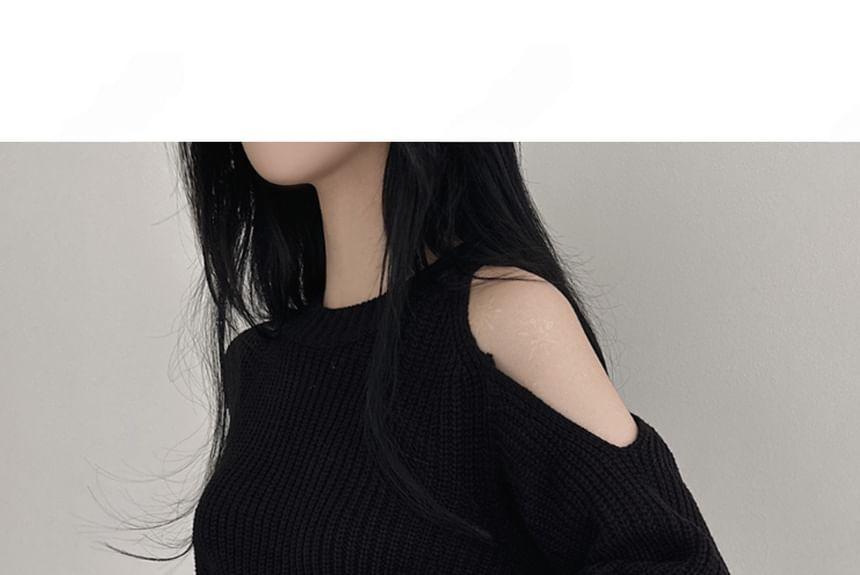 Plain Cold-Shoulder Sweater Product Image