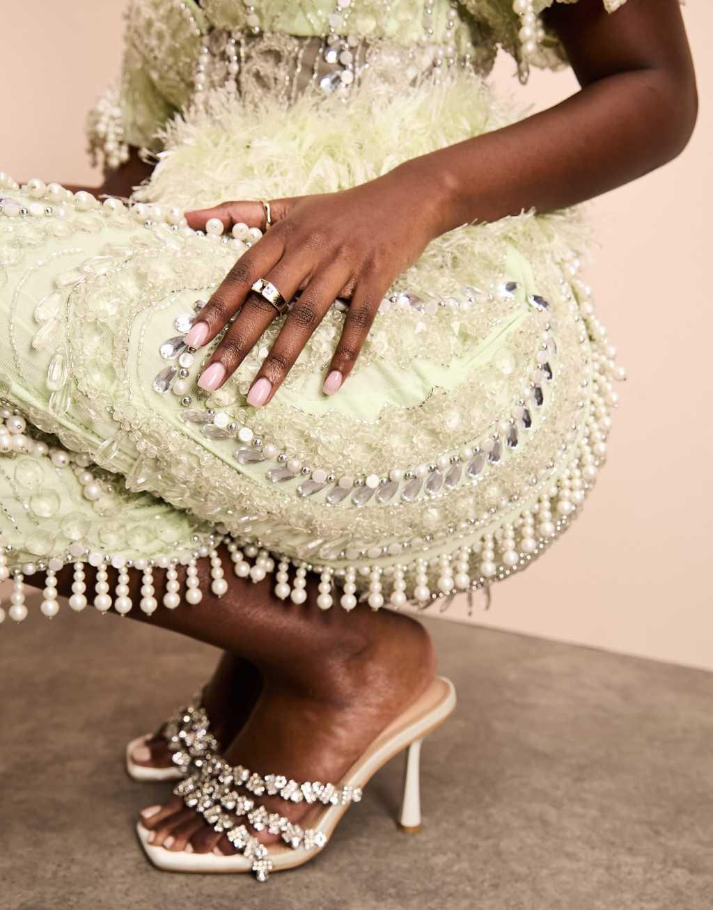 ASOS LUXE drop pearl embellished midi skirt Product Image