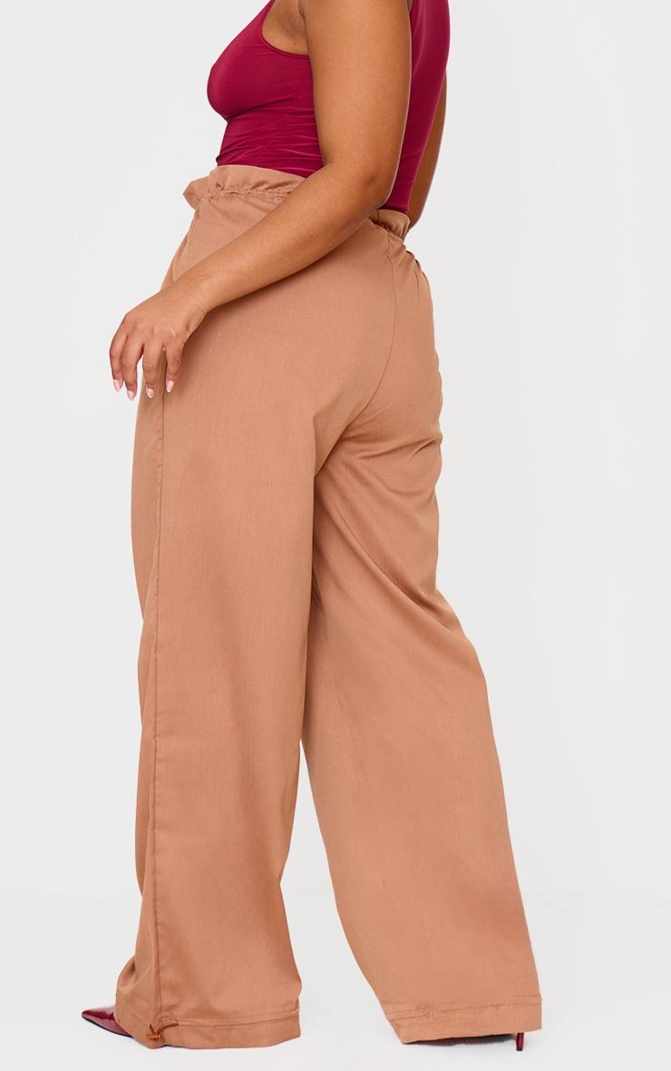 Plus Brown Woven Drawstring Waistband Straight Leg Pants Product Image