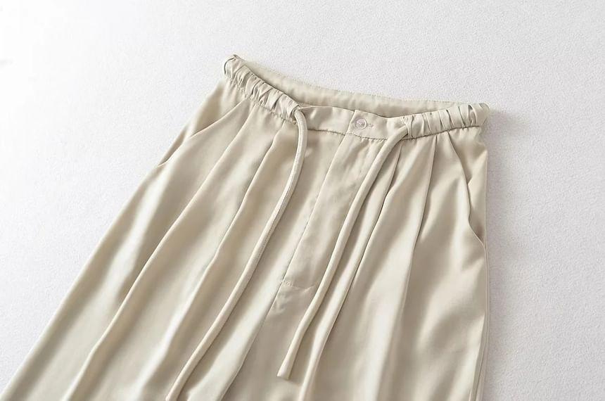 Drawstring Waist Plain Wide Leg Pants product image