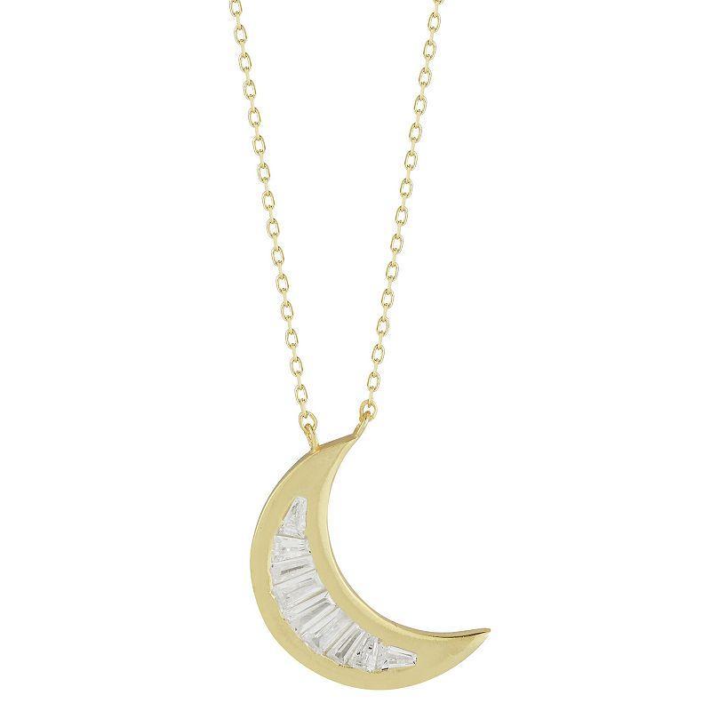 Sunkissed Sterling 14k Gold Over Silver Cubic Zirconia Crescent Moon Necklace, Womens Gold Tone Product Image