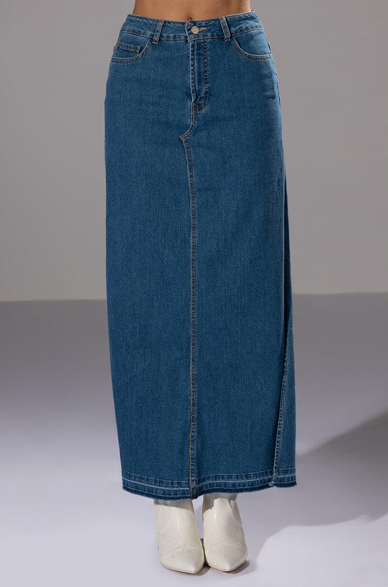 NATALIE DOUBLE SIDE SLIT DENIM SKIRT Product Image