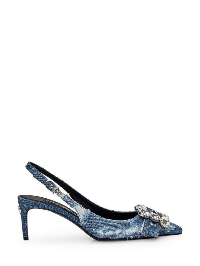 Patchwork Jeans Slingback Sandals In Blue Product Image