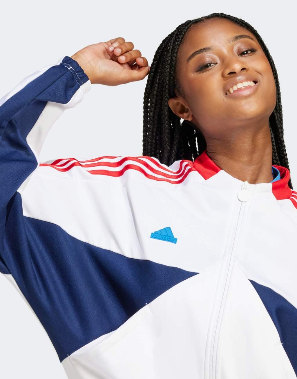 adidas Soccer Tiro track jacket in white with red stripes Product Image