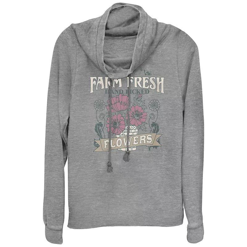 Womens Plus Farm Fresh Flowers Cowlneck Graphic Lightweight Long Sleeve, Girls Gray Grey Product Image