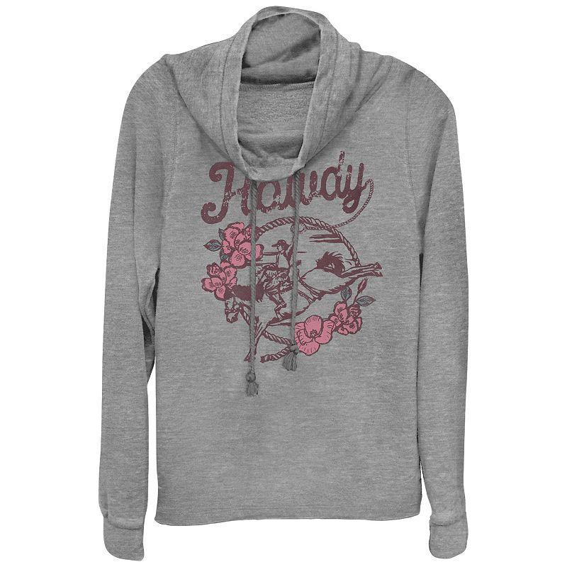 Womens Howdy Cowboy Cowlneck Graphic Lightweight Long Sleeve, Girls Gray Grey Product Image