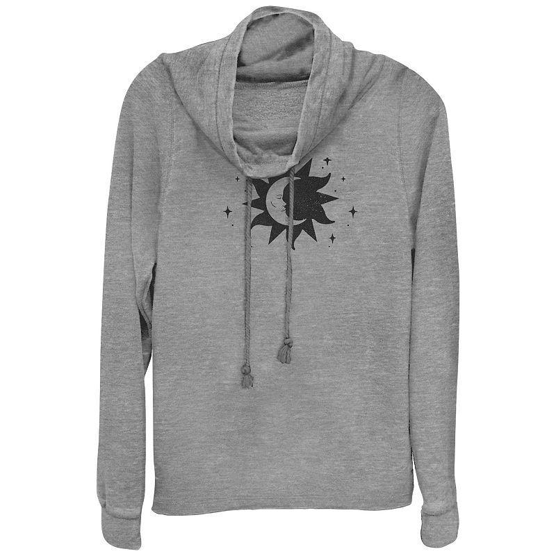 Womens Moon Sun And Stars Cowlneck Graphic Lightweight Long Sleeve, Girls Gray Grey Product Image