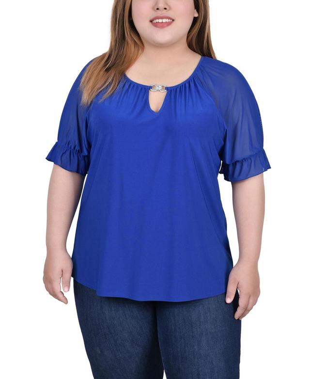 Ny Collection Plus Size Short Ruffle Sleeve Top with Rhinestones Product Image