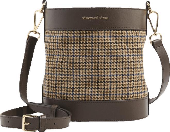 Tweed Leather Trim Crossbody Bucket Bag Product Image