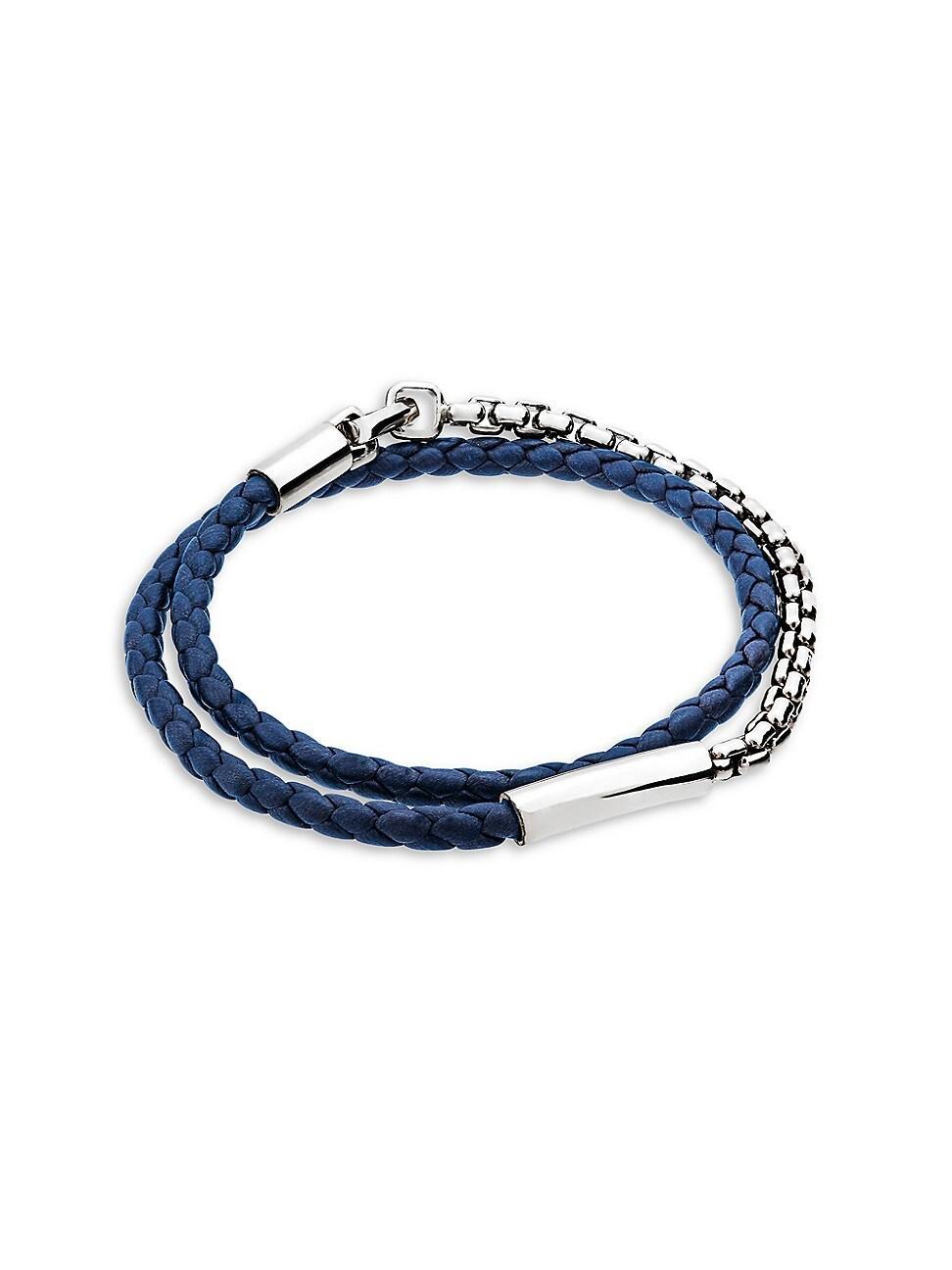 Mens Blue Leather & Sterling Silver Comet Bracelet Product Image