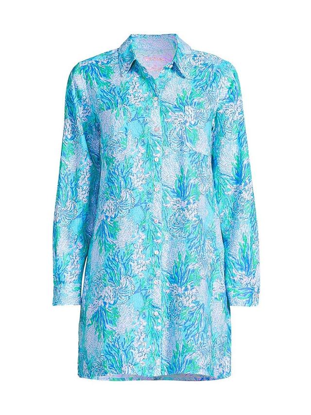 Womens Lagoon Linen Cover-Up Shirt Product Image