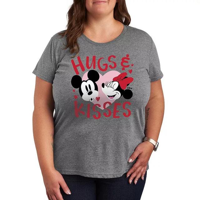 Disneys Mickey & Minnie Mouse Plus Size Hugs & Kisses Graphic Tee, Womens Grey Gray Product Image