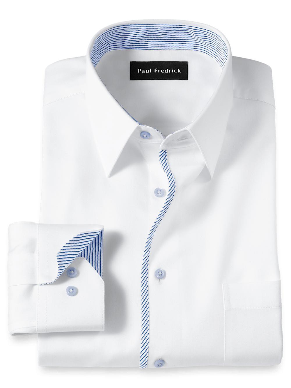 Non-Iron Cotton Solid Dress Shirt With Contrast Trim - White Product Image