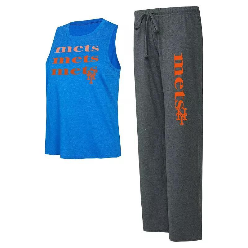 Womens Concepts Sport /Royal New York Mets Meter Muscle Tank and Pants Sleep Set Grey Product Image