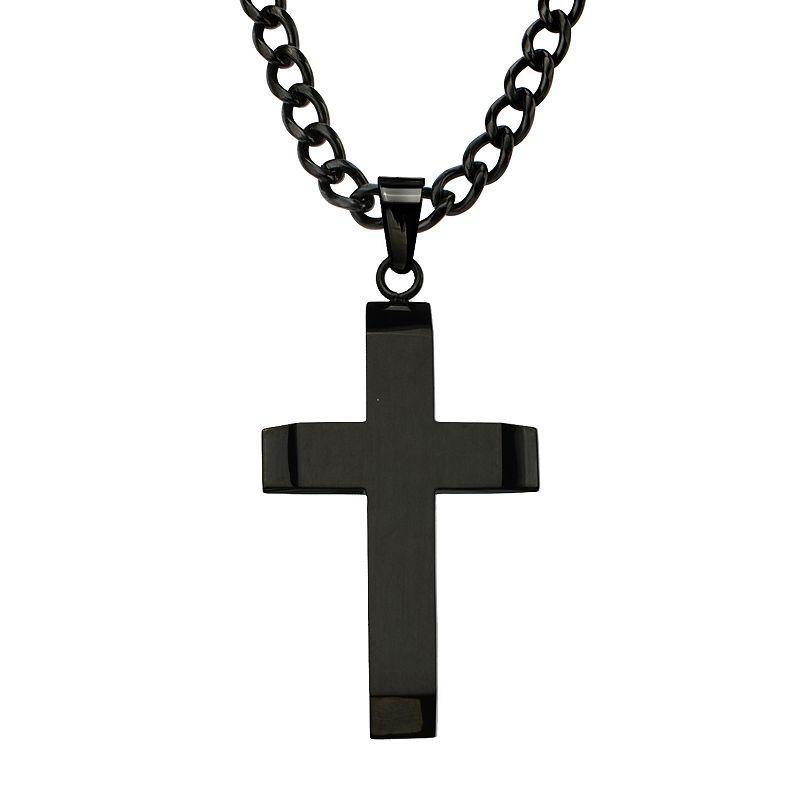 Mens Stainless Steel Black Cross Pendant Necklace Two Tone Product Image