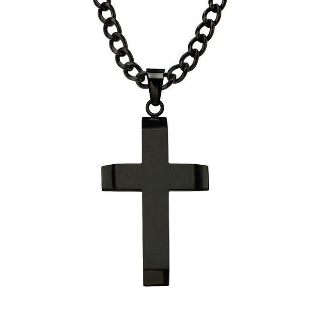 Mens Stainless Steel Black Cross Pendant Necklace Two Tone Product Image