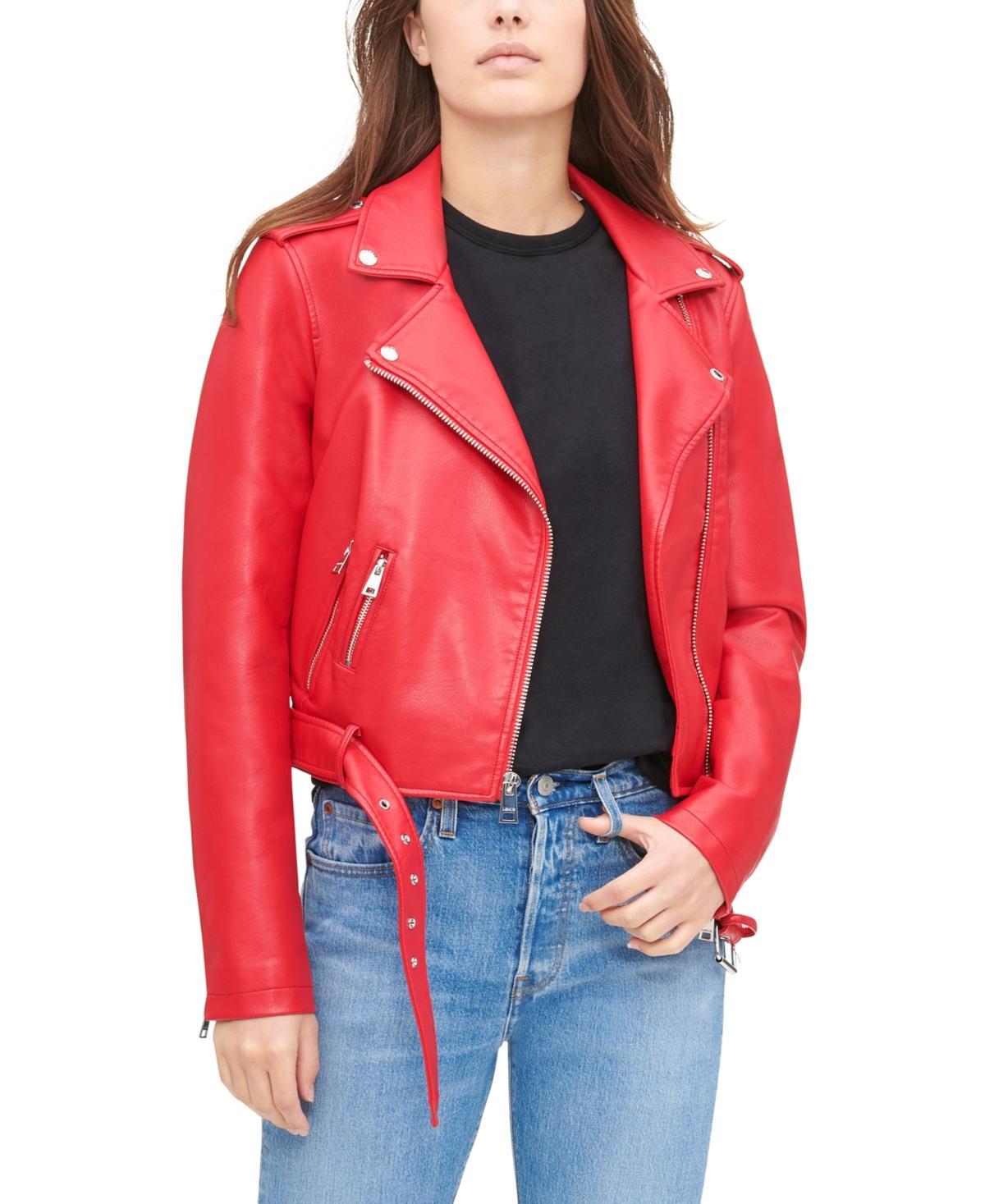 Levis Womens Faux-Leather Belted Hem Moto Jacket Product Image