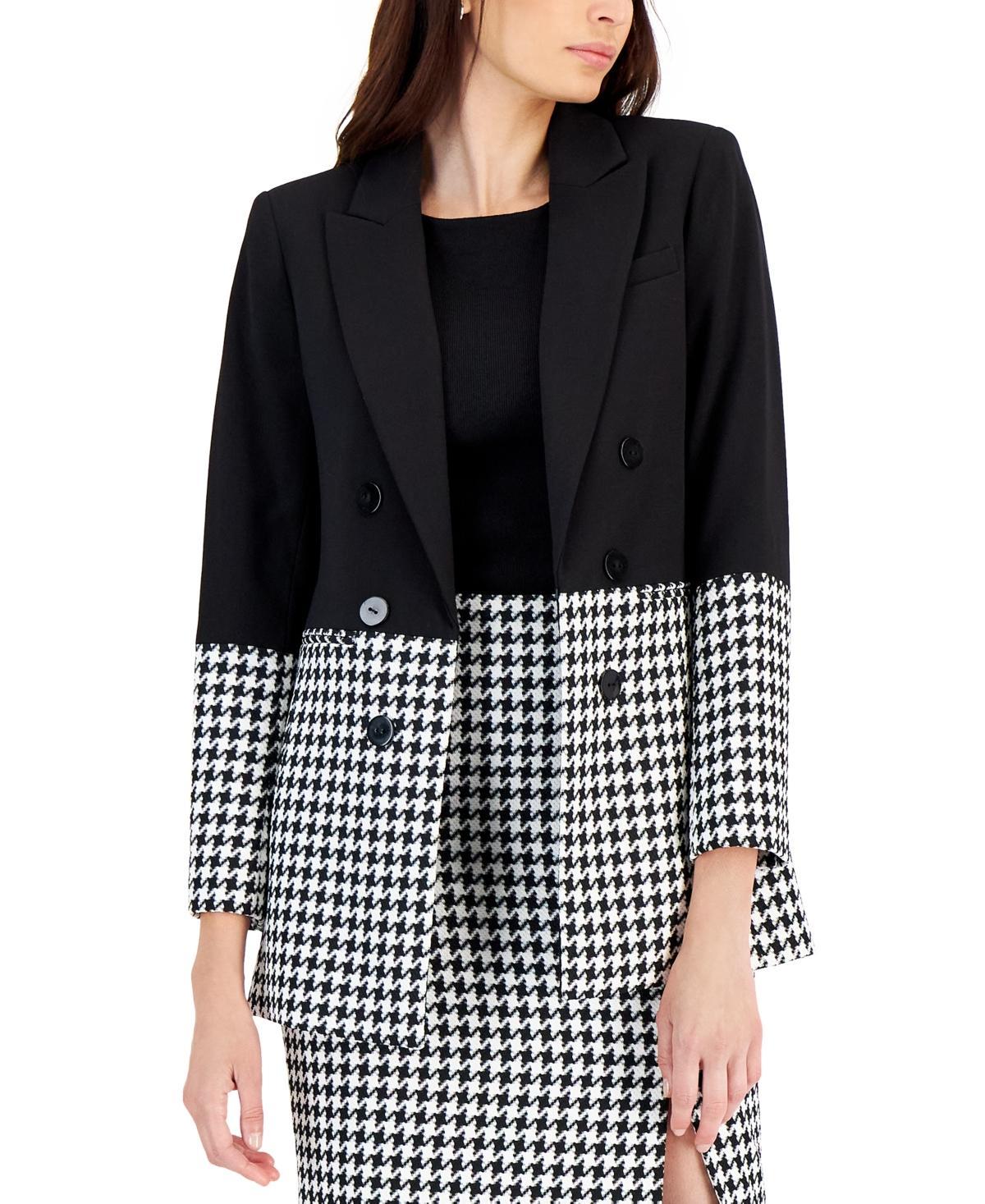 Tahari Asl Womens Houndstooth Colorblocked Jacket - Black Product Image