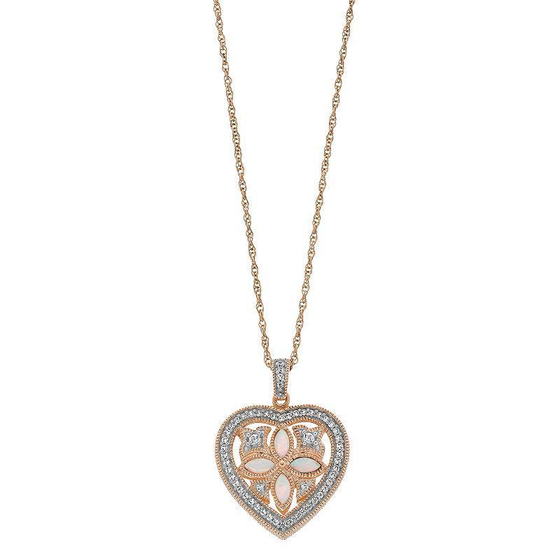 14k Rose Gold Over Silver Lab-Created White Opal & Lab-Created White Sapphire Heart Pendant, Womens 14k Rose Gold Plating Product Image