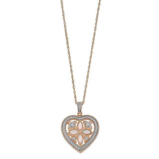 14k Rose Gold Over Silver Lab-Created White Opal & Lab-Created White Sapphire Heart Pendant, Womens 14k Rose Gold Plating Product Image