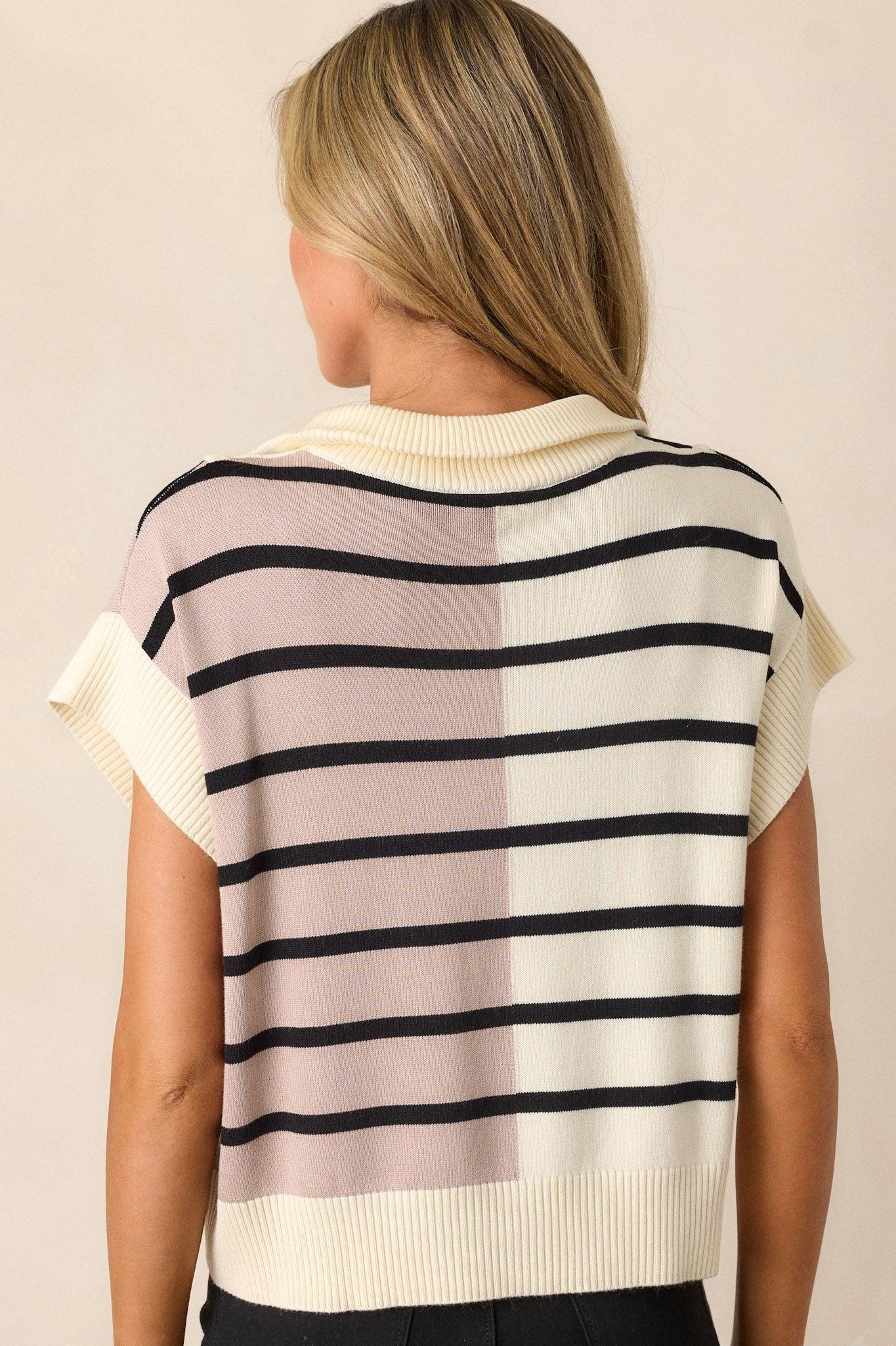 Bold Bands Beige Stripe Half-Zip Sleeveless Sweater Product Image