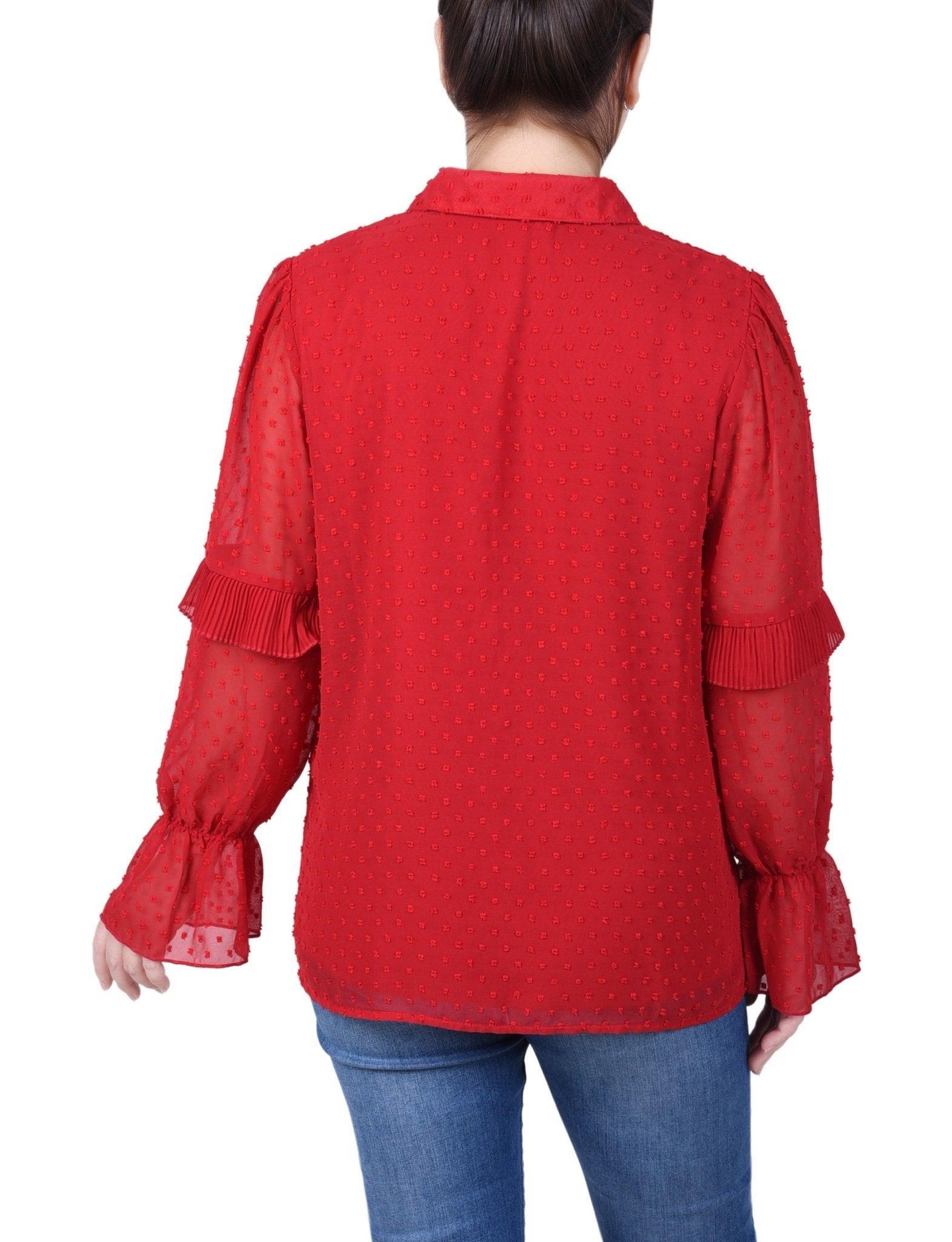 Long Sleeve Dotted Chiffon Blouse - Petite Product Image