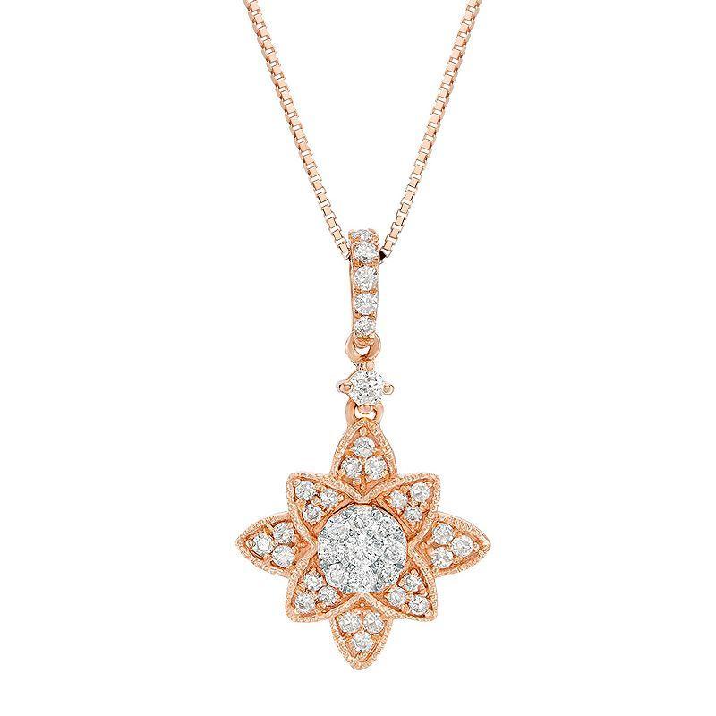 Gemminded 10k Rose Gold 1/4 Carat T.W. Diamond Star Pendant Necklace, Womens White Product Image