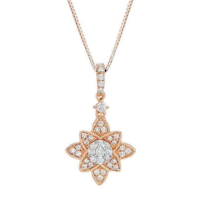 Gemminded 10k Rose Gold 1/4 Carat T.W. Diamond Star Pendant Necklace, Womens Product Image