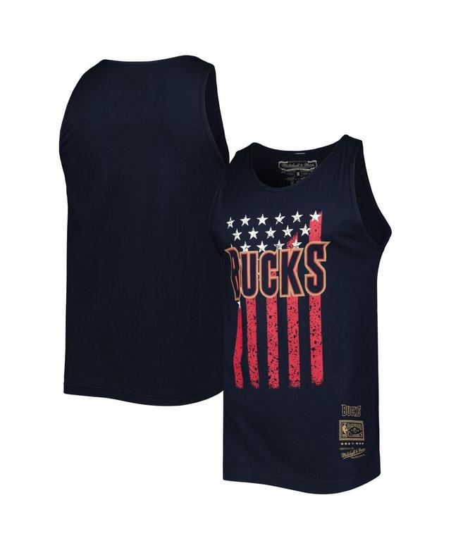 Mens Mitchell & Ness Milwaukee Bucks Hardwood Classics Americana Stars and Stripes Tank Top Blue Product Image