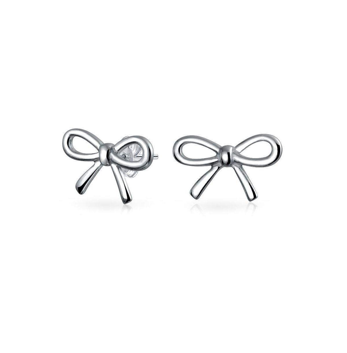 Bling Jewelry Delicate Simple Dainty Ribbon Birthday Present Bow Stud Earrings For Women Rose Gold Plated .925 Sterling Silver Product Image