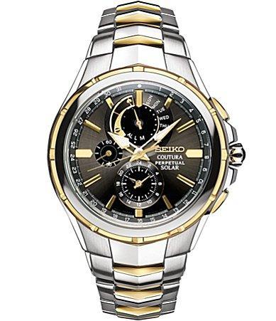 Seiko Mens Coutura Two Tone Stainless Steel Solar Chronograph Watch - SSC376 Gold/Silver Tone Product Image