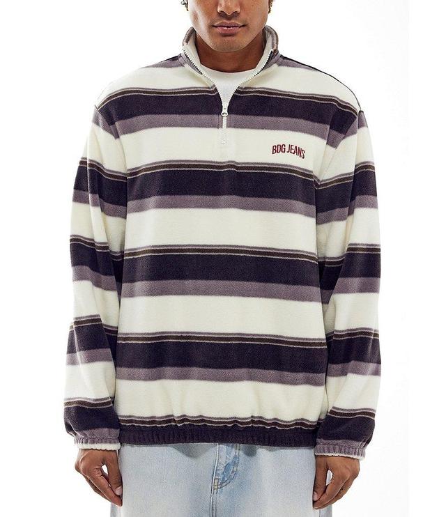 BDG Urban Outfitters Long Sleeve Striped Fleece Quarter Zip Pullover Product Image