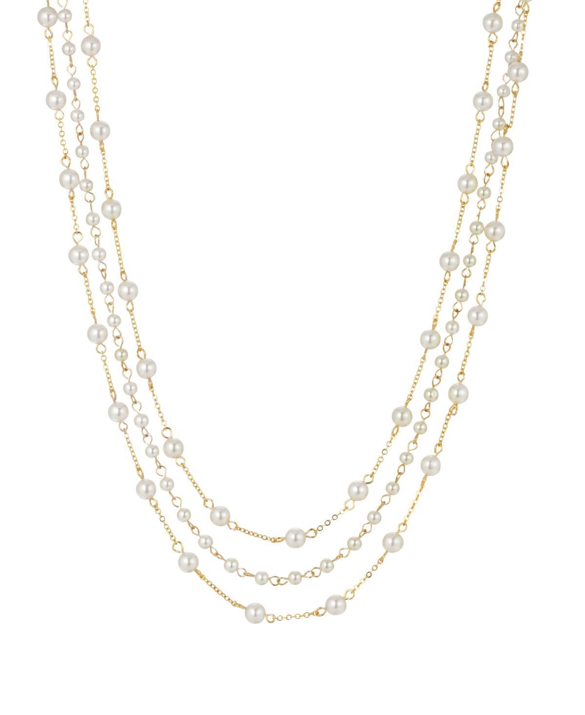 1928 Gold Tone 3-Row Simulated Pearl Station Necklace, Women's, White - Size: One Size Product Image