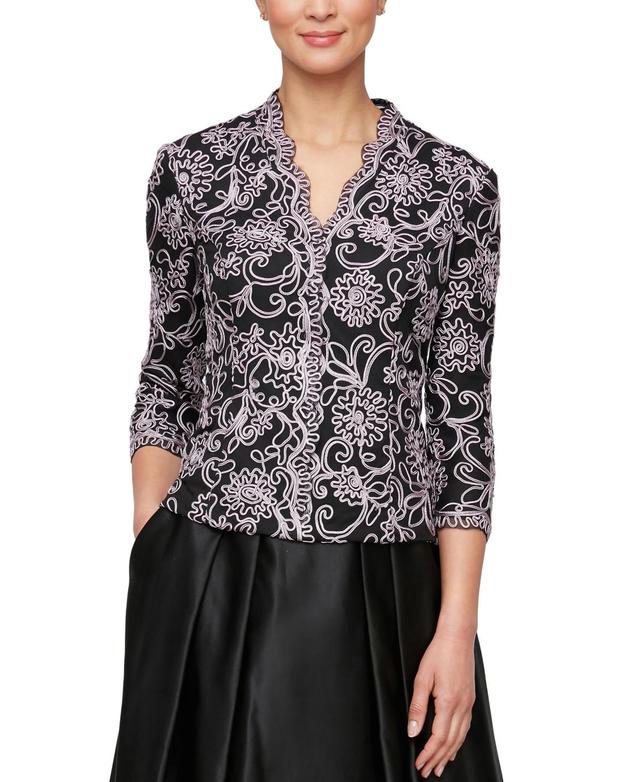 Alex Evenings V-Neck 34 Sleeve Scalloped Floral Lace Lined Embroidered Top Product Image