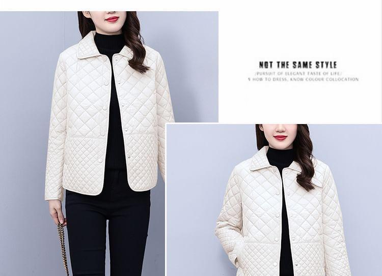 Collared Plain Quilted Button Jacket Product Image