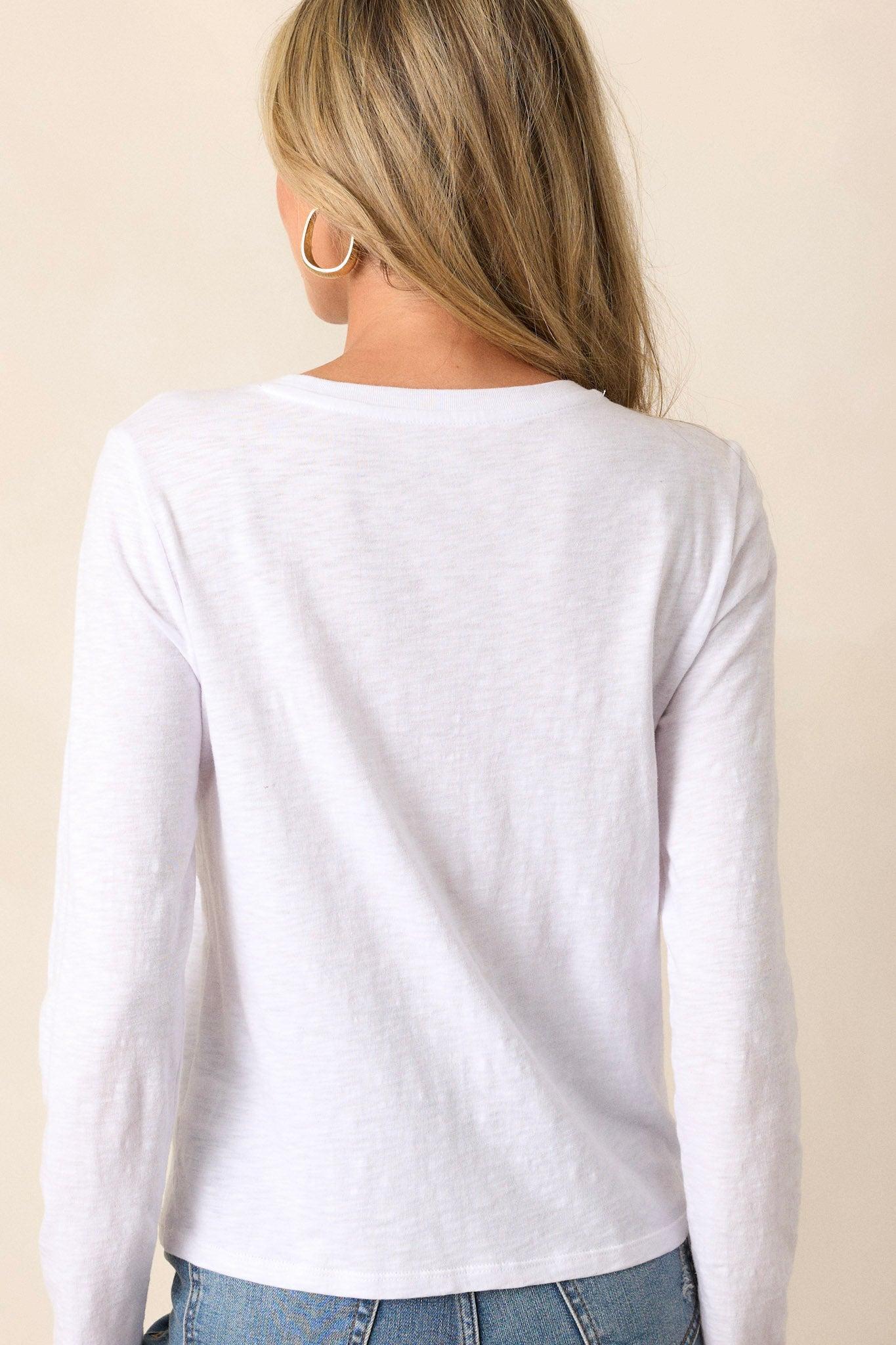 Modern White Slub Long Sleeve Cotton Tee Product Image