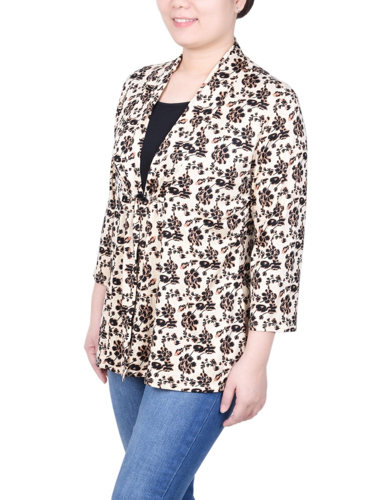 NY Collection Puff Print 3/4 Sleeve Two-Fer Top - Petite Product Image