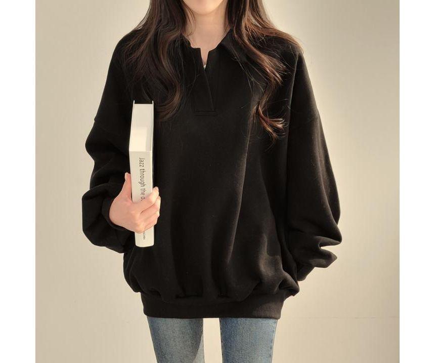 Plain Oversized Polo Neck Sweatshirt Product Image