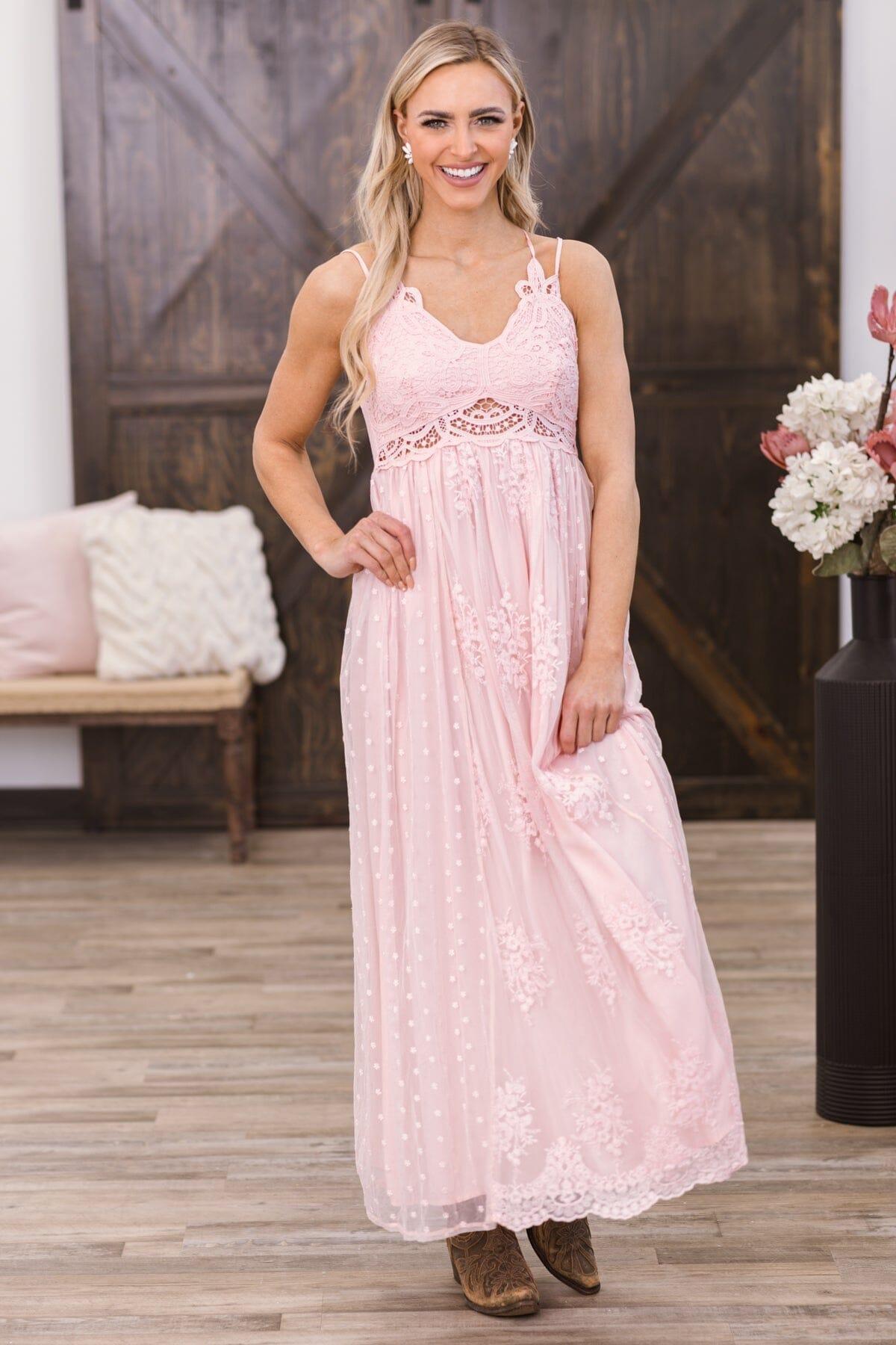 Dusty Rose Crochet Lace Bodice Maxi Dress Product Image