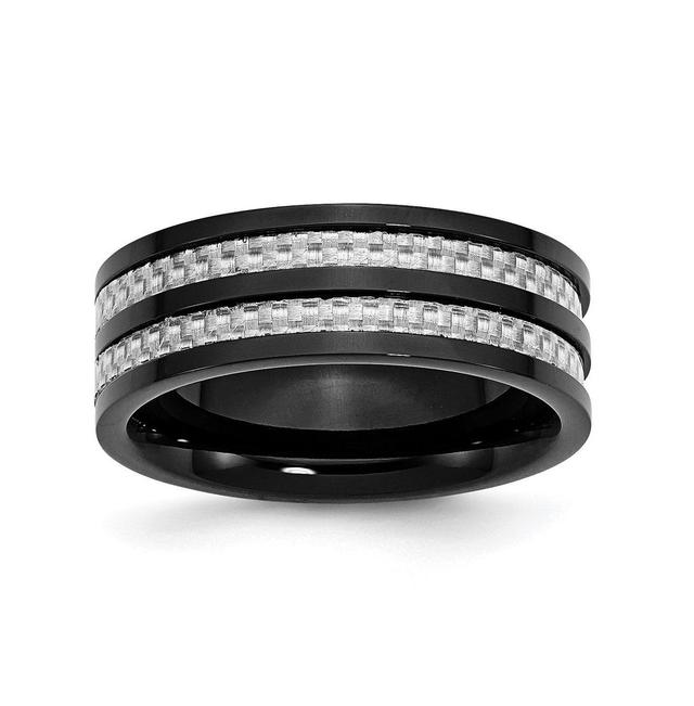 Chisel Stainless Steel Black Ip-plated Grey Fiber Inlay 8mm Band Ring Product Image