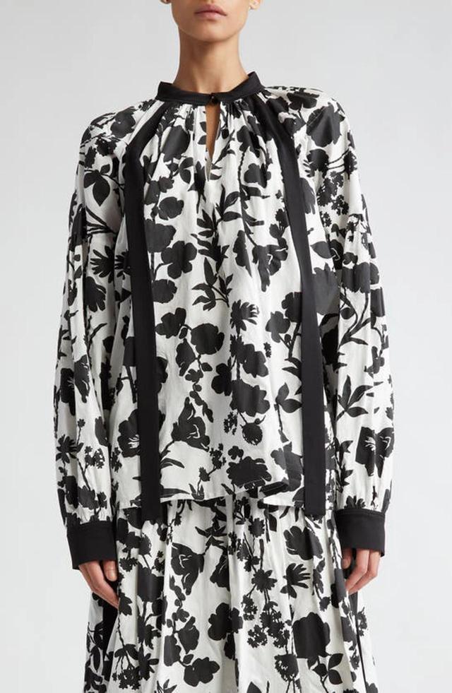 MAX MARA Gaetana Floral-print Long-sleeve Blouse In White Black Product Image