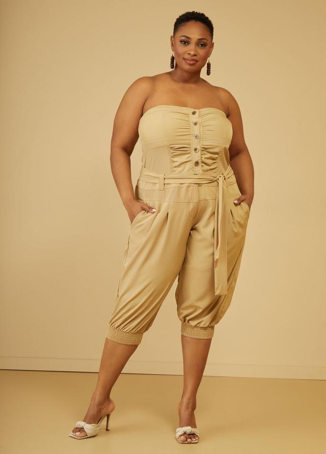 Plus Size Strapless Belted Cropped Jumpsuit Ashley Stewart Product Image