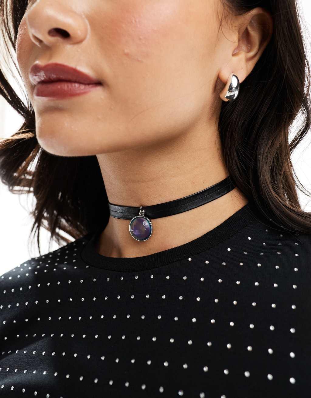 ASOS DESIGN Halloween choker necklace with moodstone pendant in silver tone Product Image