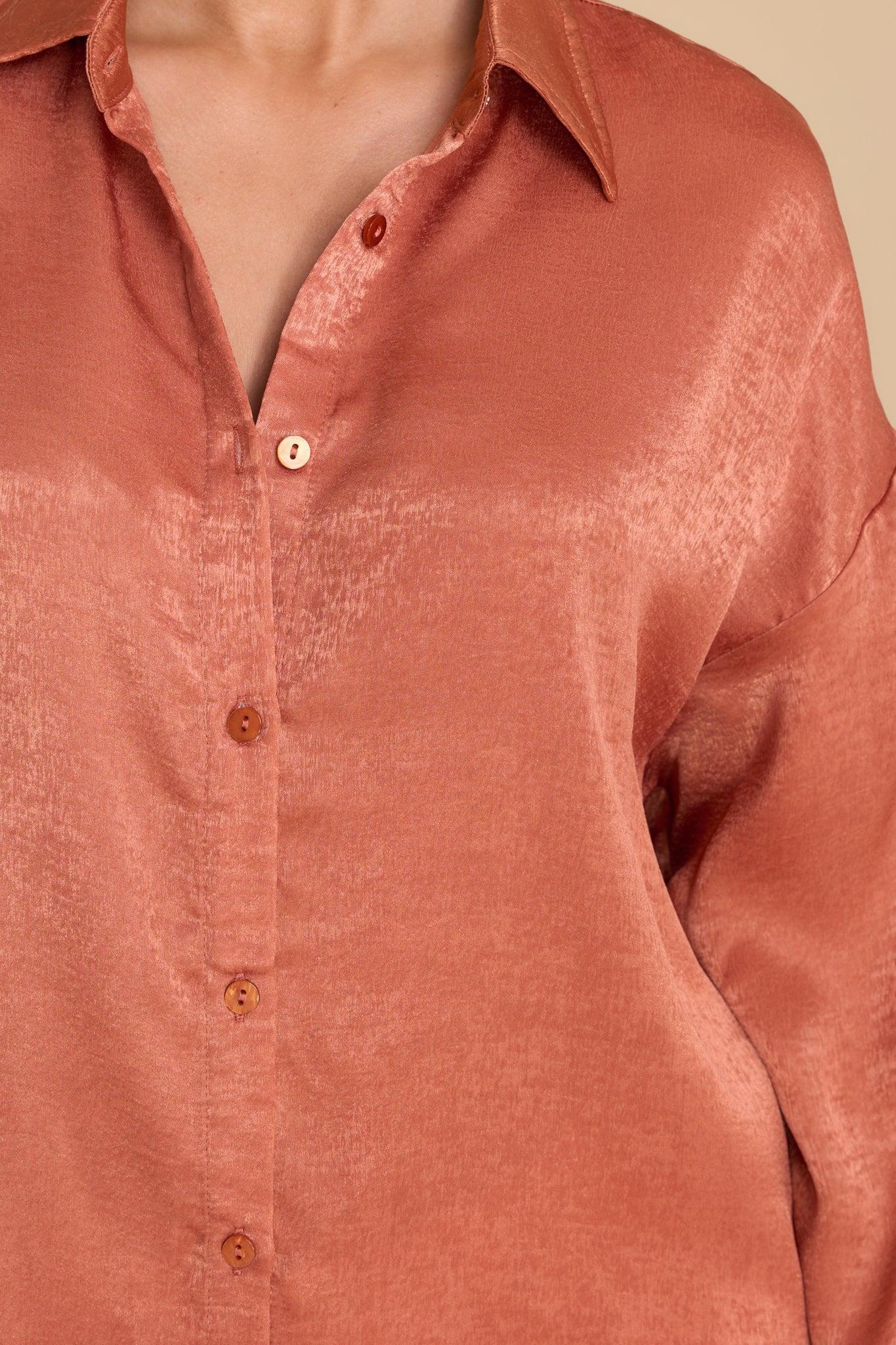 Aura Read All About It Rust Orange Button Front Top Product Image